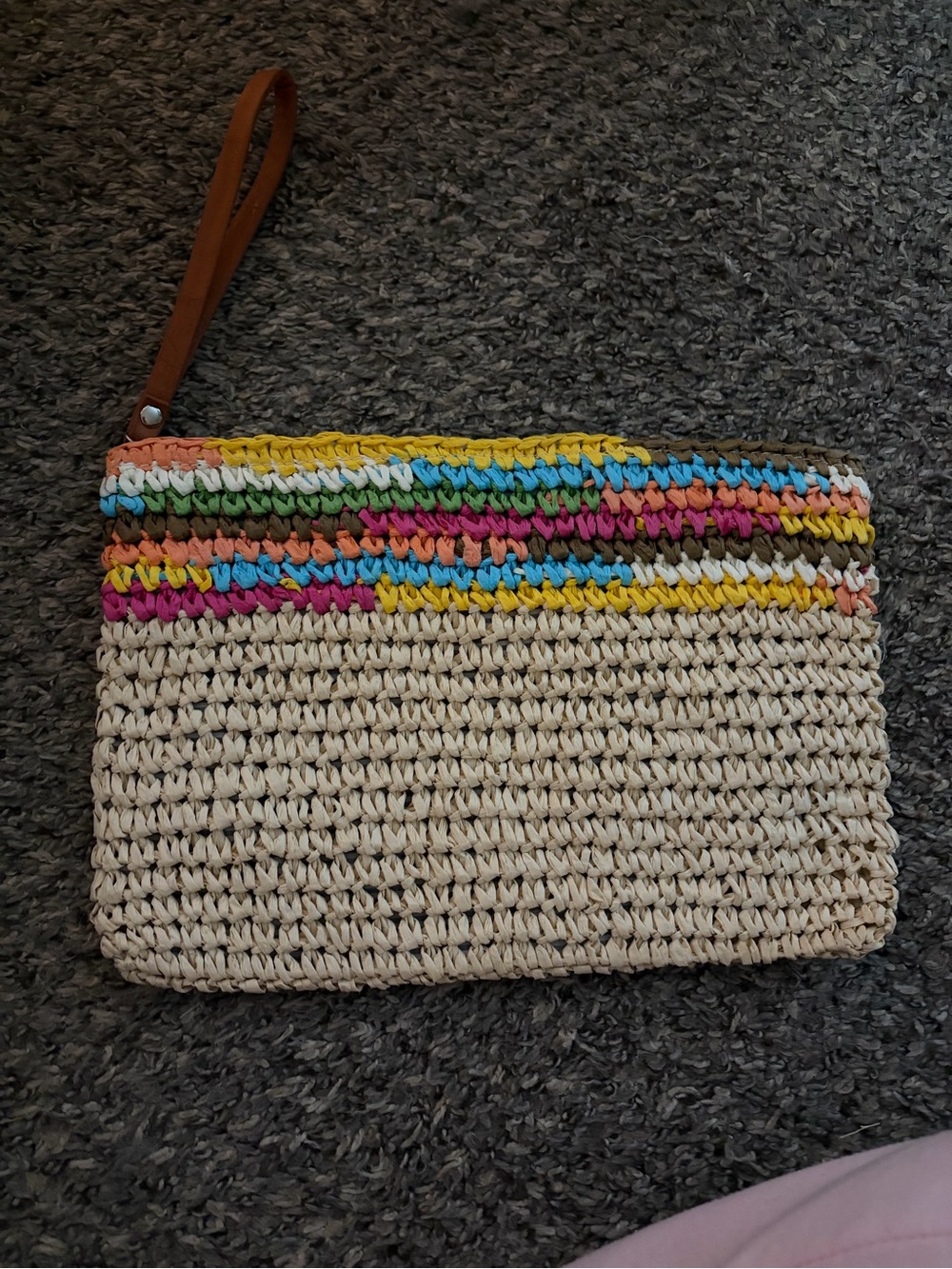 Daisy Rose Woven Straw Stripe Wristlet Clutch Bag OS